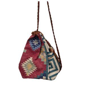 Vintage Marco Avane Southwestern Shoulder Bag‎ Multicolor Wool Brown Leather